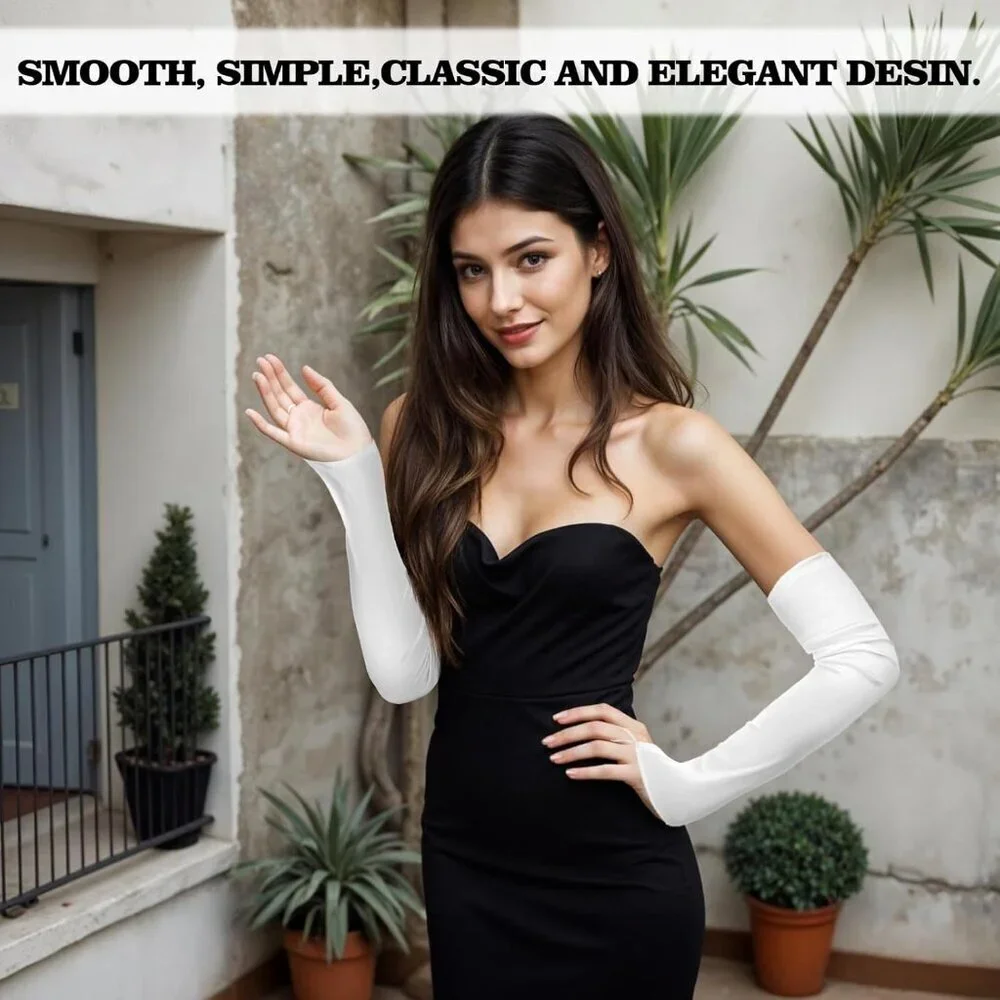 Women's Fingerless White Long Satin Gloves Elbow Length Design Party Prom